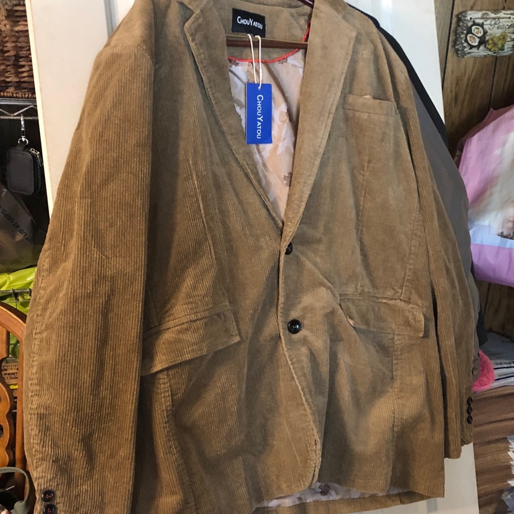 Chouyatou Men's Corduroy Shirt Jacket - Tan